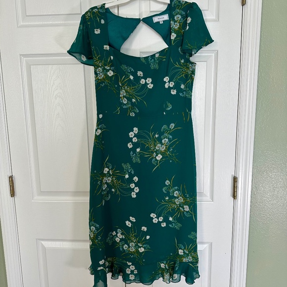 Rihoas Green Floral Dress Women's Medium Open Back Square Neck - Picture 3 of 11